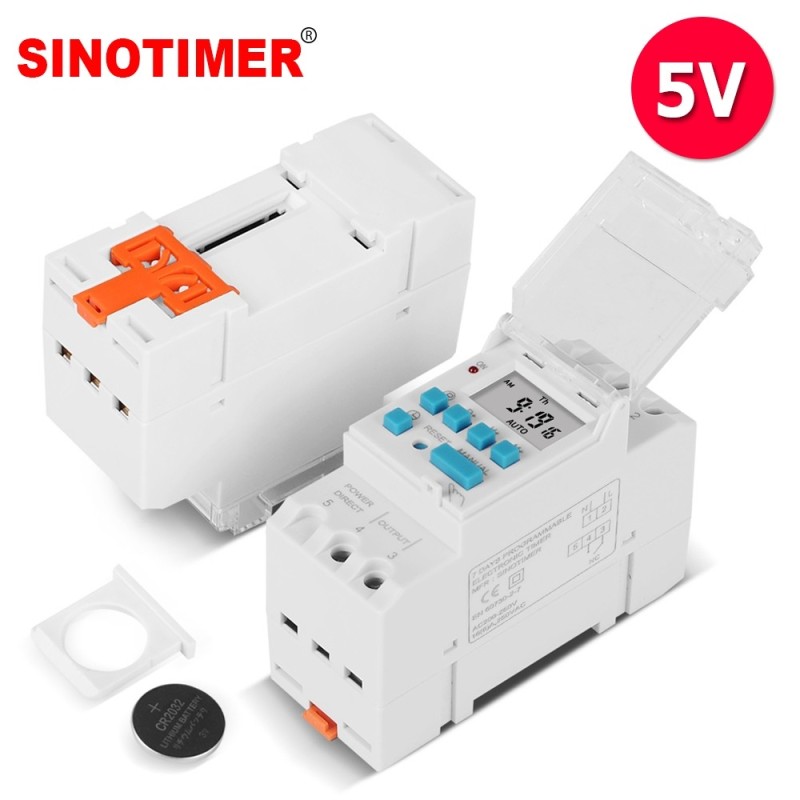 Temporizator programabil 5V, Sinotimer, 1min -168 ore, releu electronic cu ceas și baterie înlocuibilă TM919H-5V