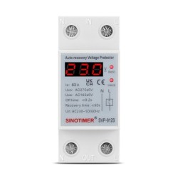 Protecție la supratensiune reglabilă pe șină DIN, reconectare automată, Sinotimer, SVP-912S-63A