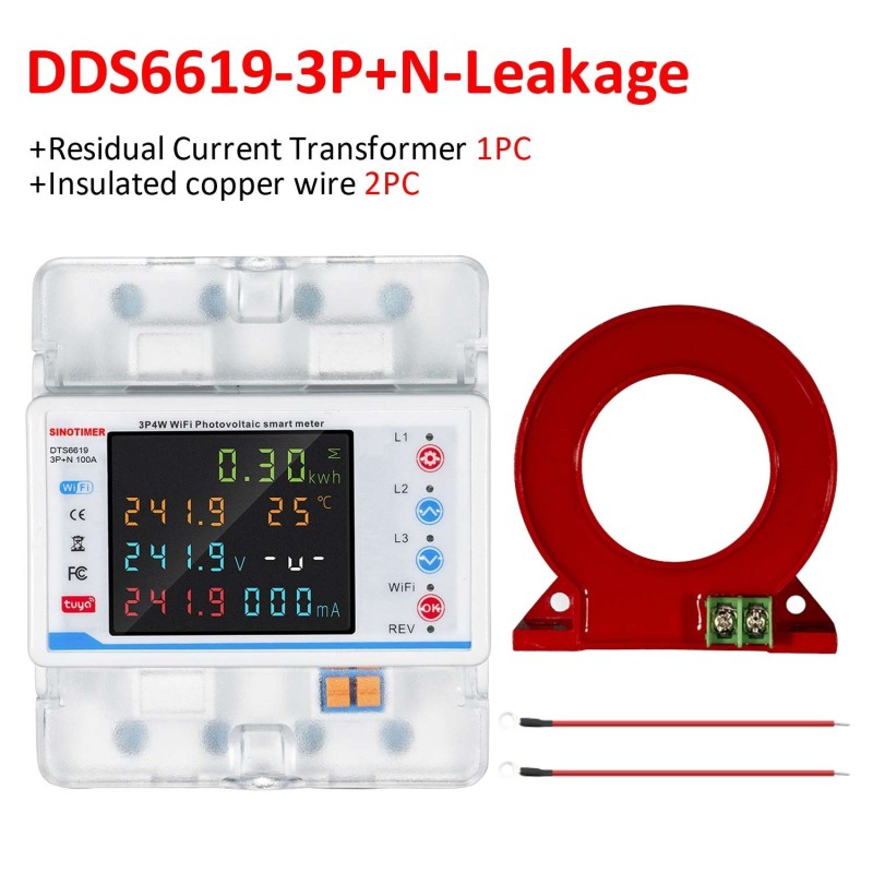 Contor de energie trifazic 3P+N, diferential, Sinotimer ,WiFi Tuya, bidirecțional, panouri fotovoltaice 100A, DTS6619-3PN-L