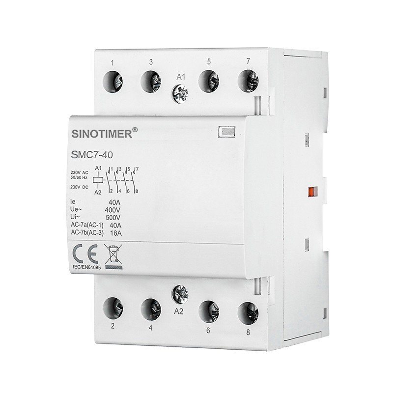 Contactor AC Sinotimer, 4 poli NO, 63A, tensiune bobină 220 V/230 V, montare pe șină DIN