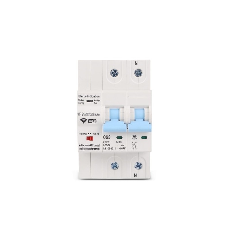 Întrerupător de circuit inteligent Sinotimer, Tuya, WiFi monofazic, 2P, 230V, 63A, protectie suprasarcina, scurtcircuit
