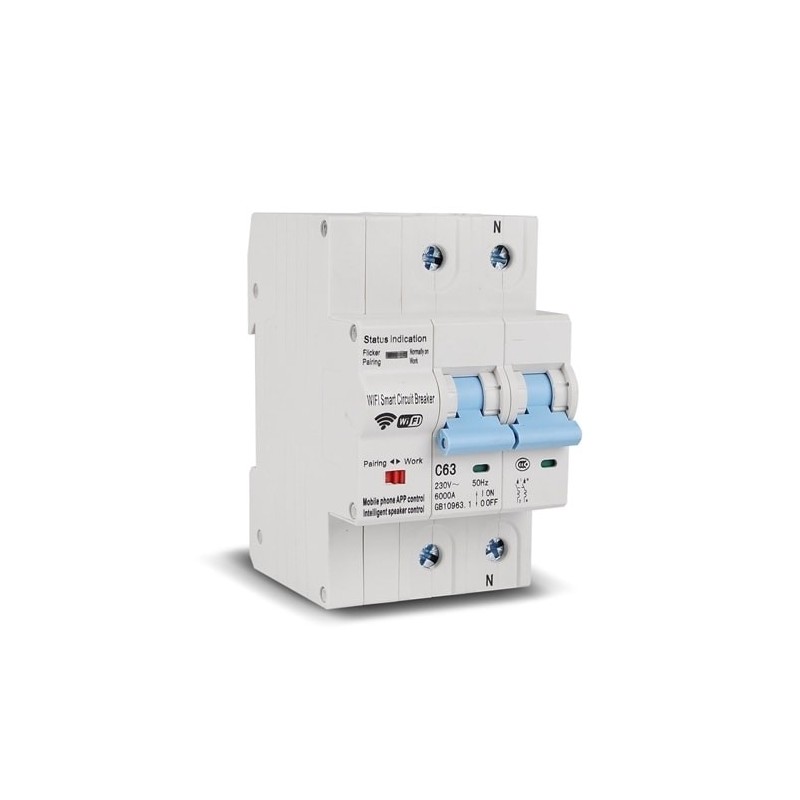 Întrerupător de circuit inteligent Sinotimer, Tuya, WiFi monofazic, 2P, 230V, 63A, protectie suprasarcina, scurtcircuit