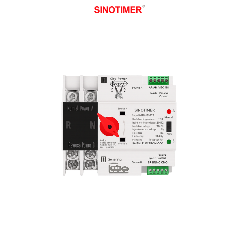 Comutator automat monofazat, SINOTIMER, ATS-125-2P, SMART SWITCH, 2P, 125A, alb