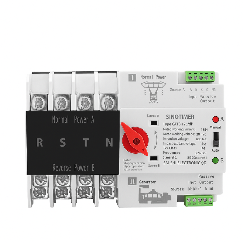 Comutator de transfer automat cu alimentare dublă, SINOTIMER, 4P, 4 faze, pe șină DIN , ATS, comutator selector electric,125A