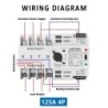 Comutator inteliget pentru PV WiFi eWeLink 4P 125A AC 230V ATS cu alimentare dublă, selector automat de transfer