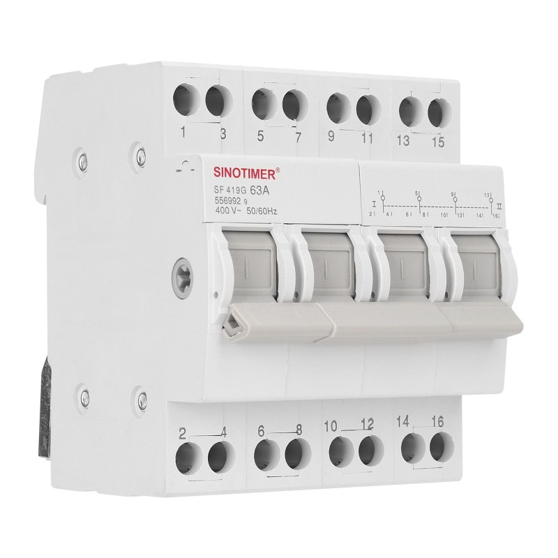 Comutator de transfer manual, 4P 63A Sinotimer SF219G , 4 poli, 400V, montaj pe sina DIN