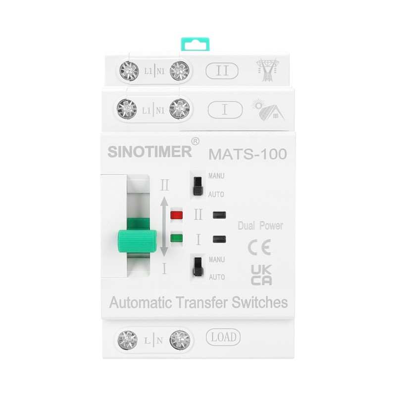 Comutator de transfer automat, PV, ATS Sinotimer, AC, 2 Poli Monofazic, 63A, MATS-100 2P 63PV, pentru panouri fotovoltaice