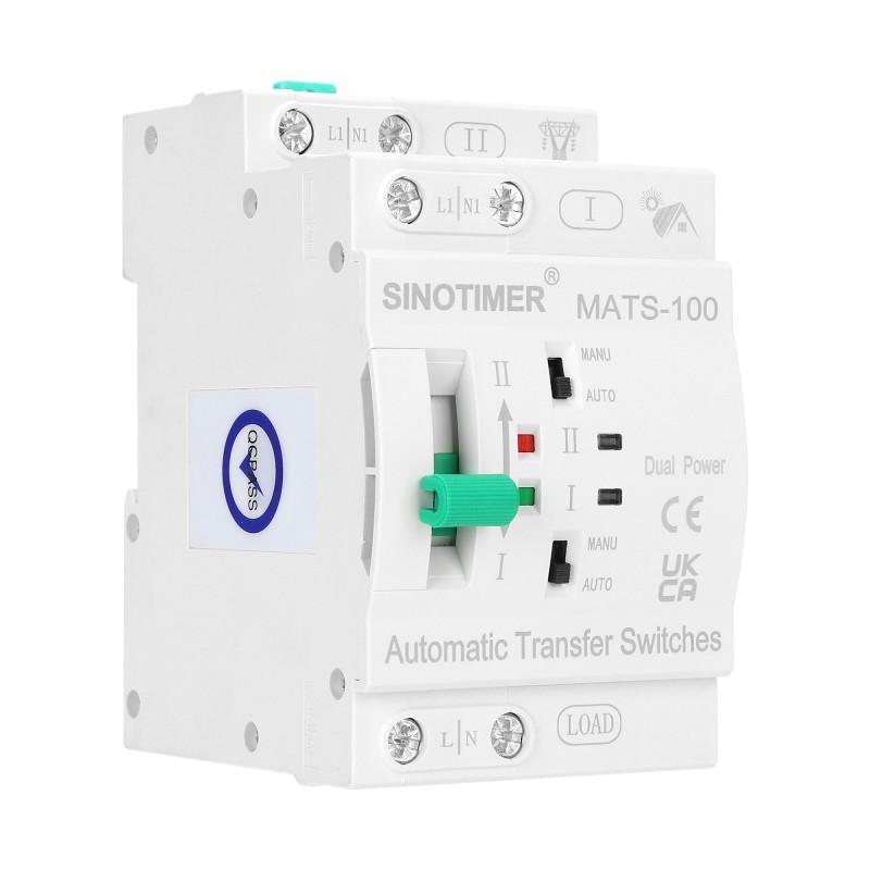 Comutator de transfer automat, PV, ATS Sinotimer, AC, 2 Poli Monofazic, 63A, MATS-100 2P 63PV, pentru panouri fotovoltaice