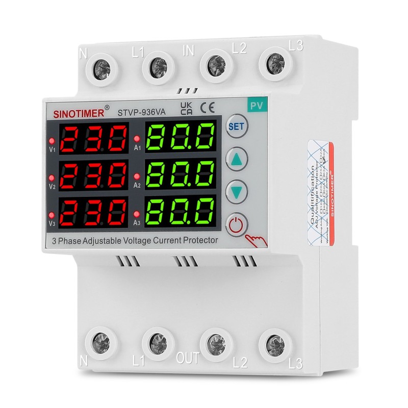 Releu trifazic SINOTIMER, siguranta digitala de protectie tensiune trifazic, 1- 80A, recuperare automata, STVP936VA-80A