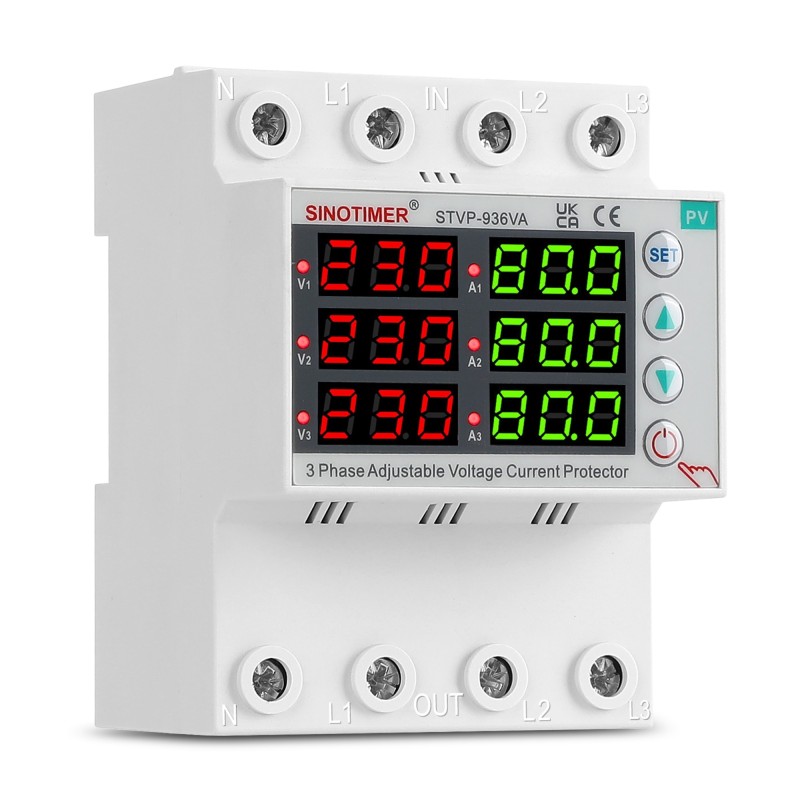 Releu trifazic SINOTIMER, siguranta digitala de protectie tensiune trifazic, 1- 80A, recuperare automata, STVP936VA-80A