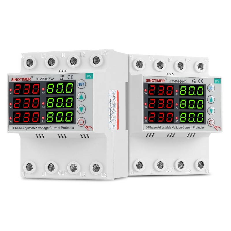 Releu trifazic SINOTIMER, siguranta digitala de protectie tensiune trifazic, 1- 80A, recuperare automata, STVP936VA-80A