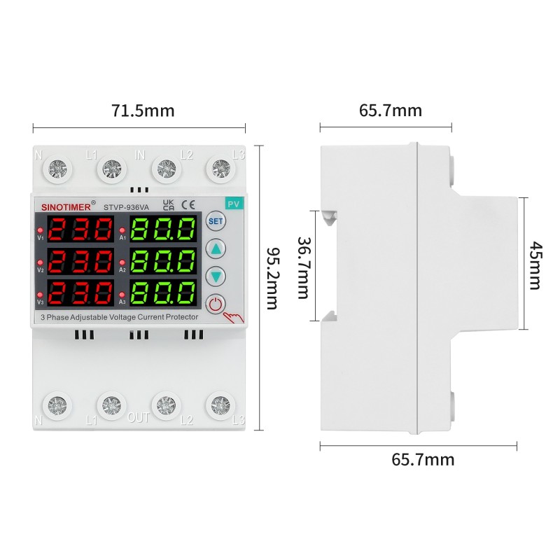 Releu trifazic SINOTIMER, siguranta digitala de protectie tensiune trifazic, 1- 80A, recuperare automata, STVP936VA-80A