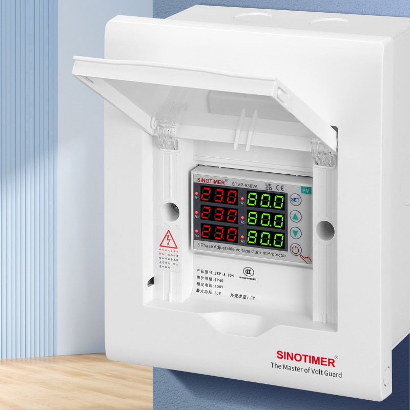 Releu trifazic SINOTIMER, siguranta digitala de protectie tensiune trifazic, 1- 80A, recuperare automata, STVP936VA-80A