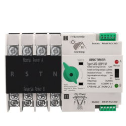 Comutator de transfer, PV, 4P cu șină DIN, SINOTIMER, comutatoare de selecție automată de transfer cu dublă alimentare, 125A