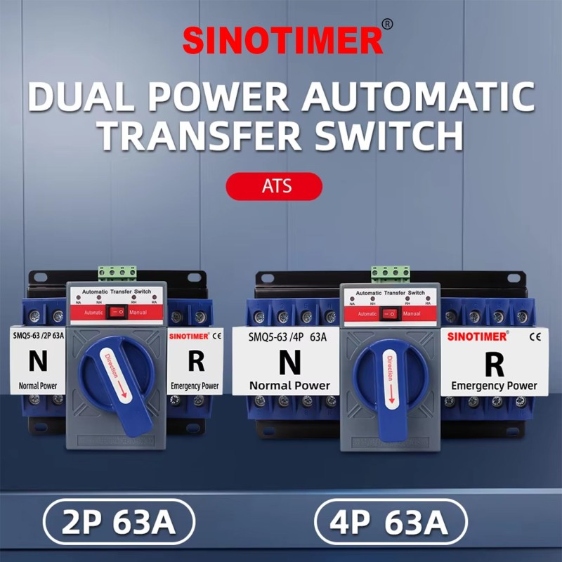 Comutator automat de transfer SINOTIMER SMQ5-63 / 2P 63A ATS retea – generator, mod automat si manual
