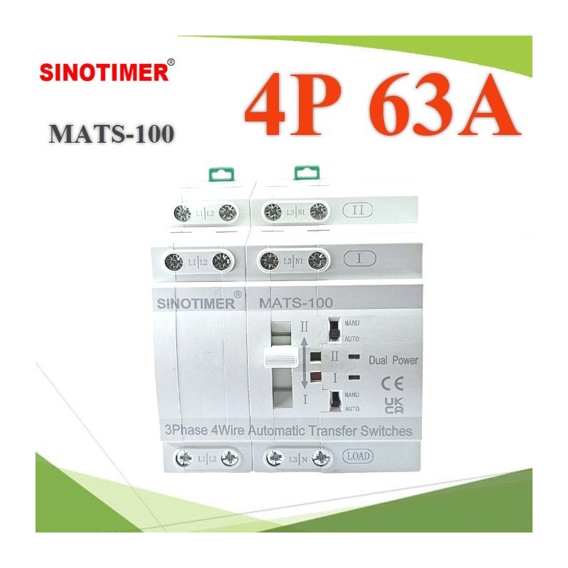 Comutator de transfer automat ATS Sinotimer, AC, 4 Poli Trifazic, 63A, pentru generator ,ATS-MATS-100-4P-63A