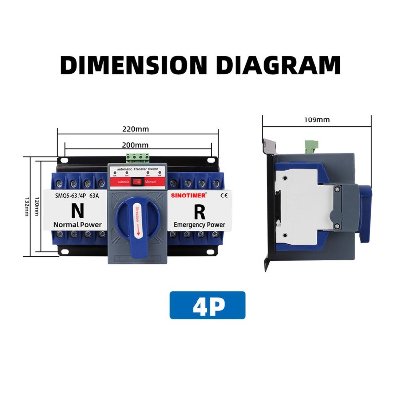 Comutator automat transfer SINOTIMER 63A 4P, ATS trifazic retea – generator, mod automat si manual