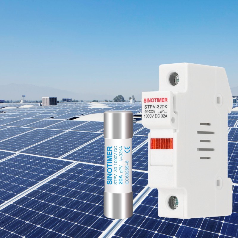 Soclu siguranta fuzibila DC SINOTIMER STVP-32DX cu lampa, 32A, 1000V DC, cartus 10x38 mm, pentru sisteme fotovoltaice