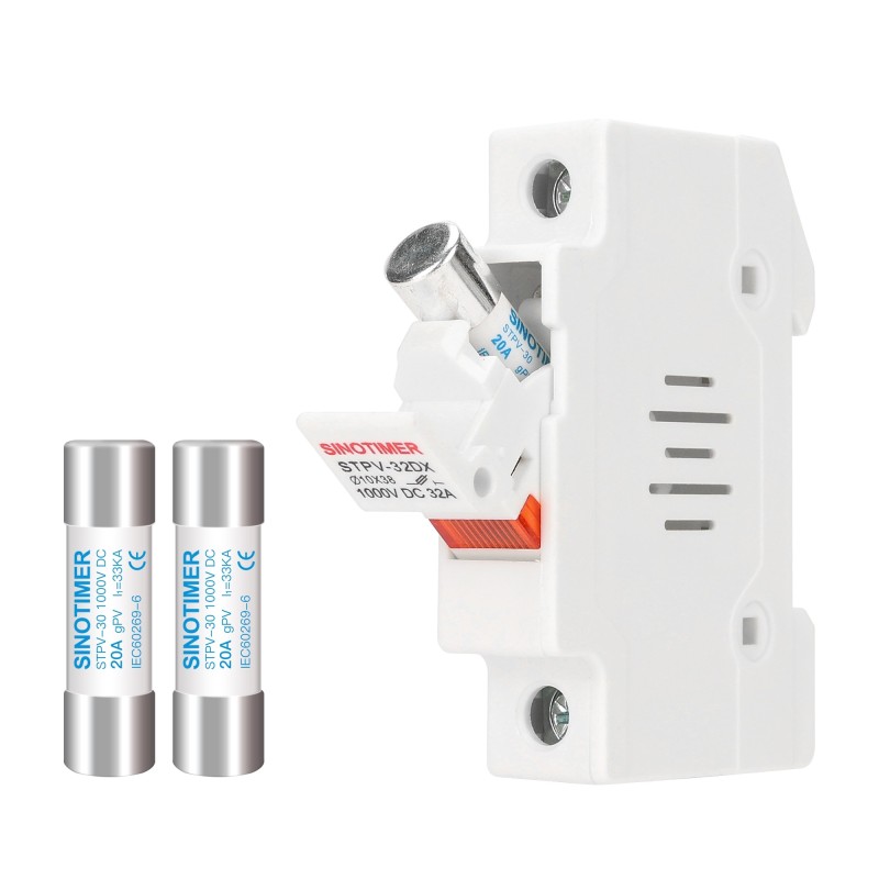 Soclu siguranta fuzibila DC SINOTIMER STVP-32DX cu lampa, 32A, 1000V DC, cartus 10x38 mm, pentru sisteme fotovoltaice