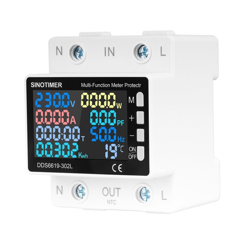 Releu protectie Sinotimer, supra si subtensiune, contor de energie, reglabil 0-63A monitor energie de mare precizie
