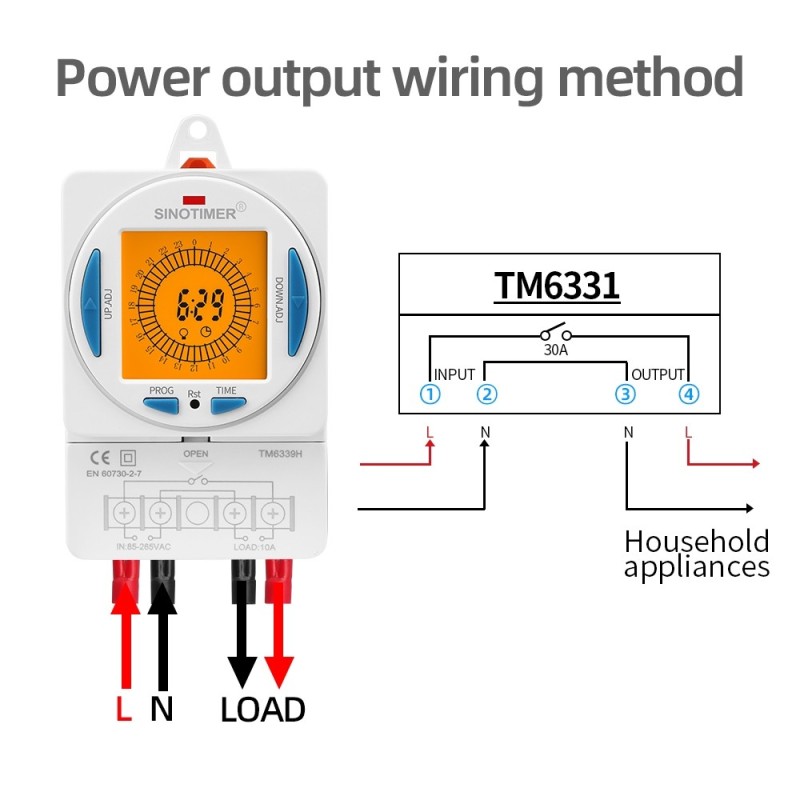 Releu digital cu temporizator, Sinotimer, 200-250VAC, 50/60Hz, 7 zile, ecran LCD, TM6338H-30D