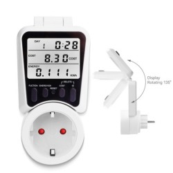 Priza inteligenta cu contor energie LCD reglabil 135°, 230V, 16A, 3680W, monitorizare consum si cost in timp real, memorie