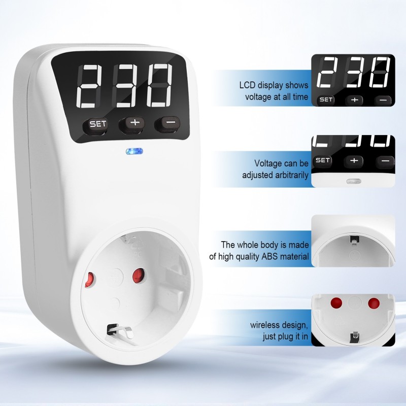 Priza inteligenta, protectie supratensiune si subtensiune, SINOTIMER, afisaj LED, 230V, 16A, 3680W, reglaj voltaj