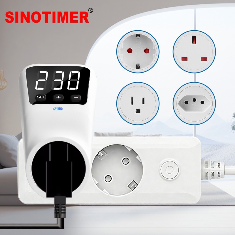 Priza inteligenta, protectie supratensiune si subtensiune, SINOTIMER, afisaj LED, 230V, 16A, 3680W, reglaj voltaj