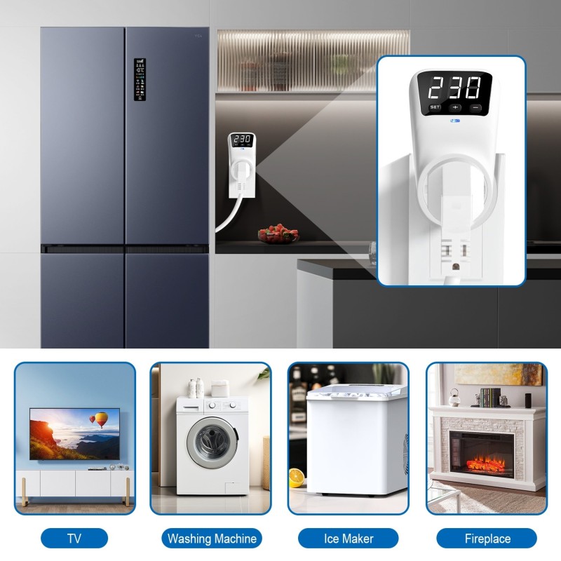 Priza inteligenta, protectie supratensiune si subtensiune, SINOTIMER, afisaj LED, 230V, 16A, 3680W, reglaj voltaj