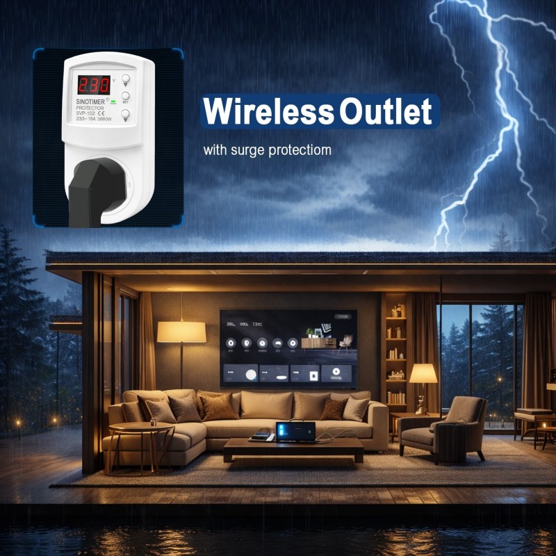 Priza inteligenta protectie tensiune SINOTIMER SVP-102, 230V, 16A, 3680W, display LED, reglaj automat supratensiune, subtensiune
