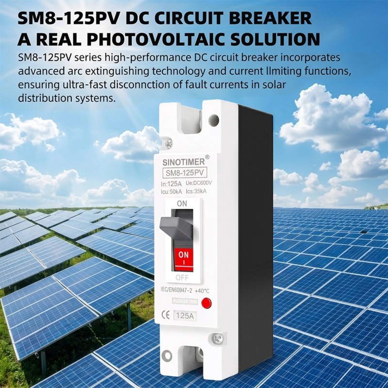 Siguranta automata DC PV SINOTIMER SM8-125PV, 125A, 1P, 600V DC, disjunctor fotovoltaic, protectie suprasarcina si scurtcircuit