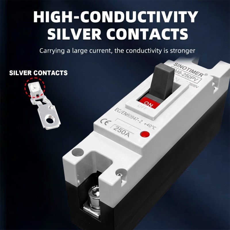 Siguranta automata DC PV SINOTIMER SM8-250PV, 250A, 1P, 600V DC, disjunctor fotovoltaic, protectie suprasarcina si scurtcircuit