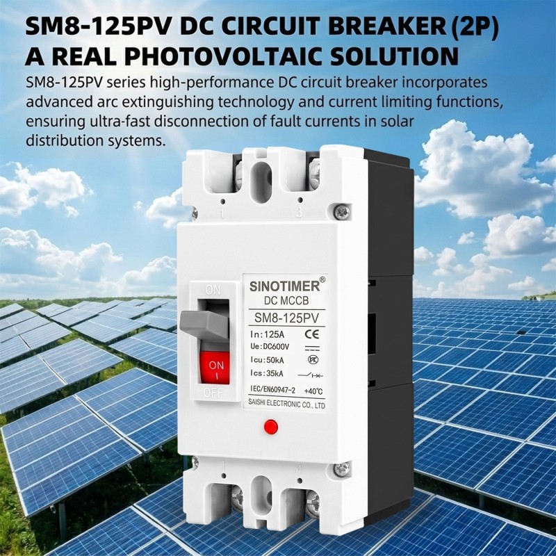 Siguranta automata DC PV SINOTIMER SM8-125PV, 125A, 2P, 600V DC, disjunctor fotovoltaic, protectie suprasarcina si scurtcircuit
