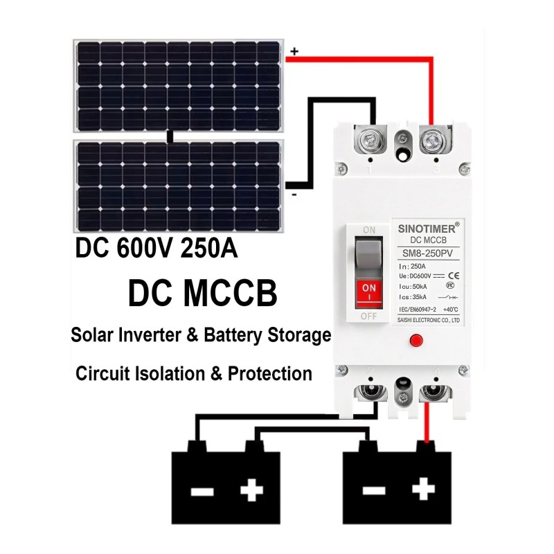 Siguranta automata DC PV SINOTIMER SM8-250PV, 250A, 2P, 600V DC, disjunctor fotovoltaic, protectie suprasarcina si scurtcircuit