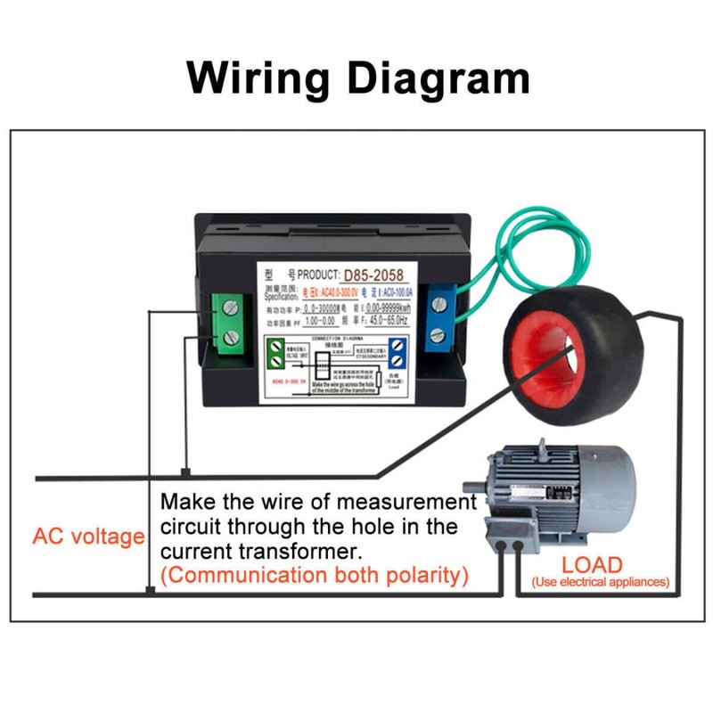 Contor digital AC SINOTIMER D85-2058, voltmetru, ampermetru, wattmetru, frecvență, factor de putere, energie kWh, 230V