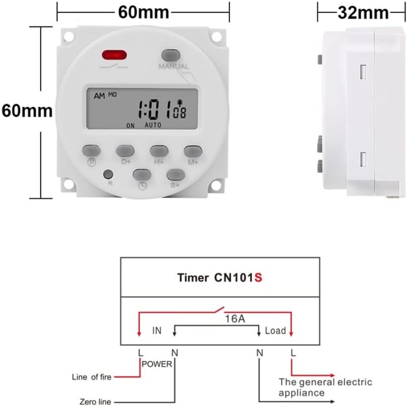 Timer digital, SINOTIMER interval de 1 secunda, 5V temporizator LCD digital programabil saptamanal 7 zile, CN101S-5v