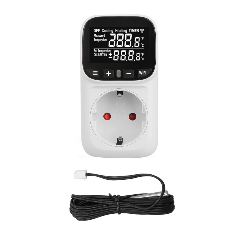 Priza termostat WiFi SINOTIMER STC-916W-EU, 16A, 230V, control temperatura incalzire/racire, senzor extern, timer, aplicatie