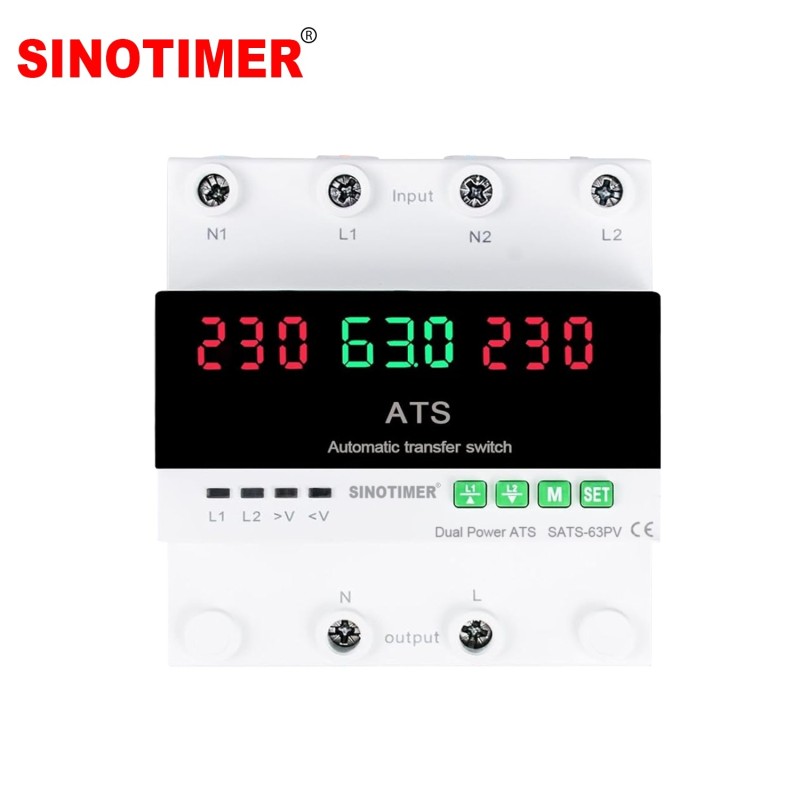Comutator automat sursa ATS SINOTIMER SATS-63PV, 63A, 230V, transfer automat retea-generator/invertor PV, protectie tensiune