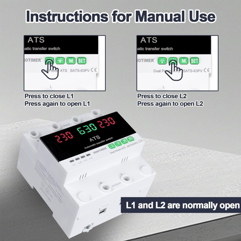 Comutator automat sursa ATS SINOTIMER SATS-63PV, 63A, 230V, transfer automat retea-generator/invertor PV, protectie tensiune