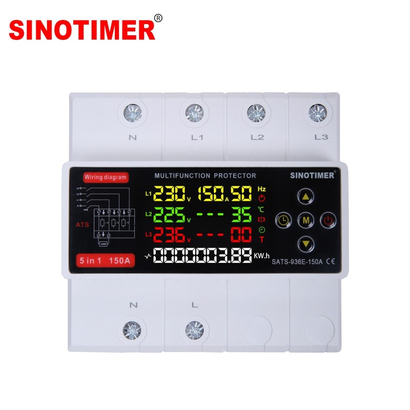 Comutator automat surse trifazat SINOTIMER STS-936E-150A, 150A, 230/400V, ATS 3 surse (retea, invertor, generator)