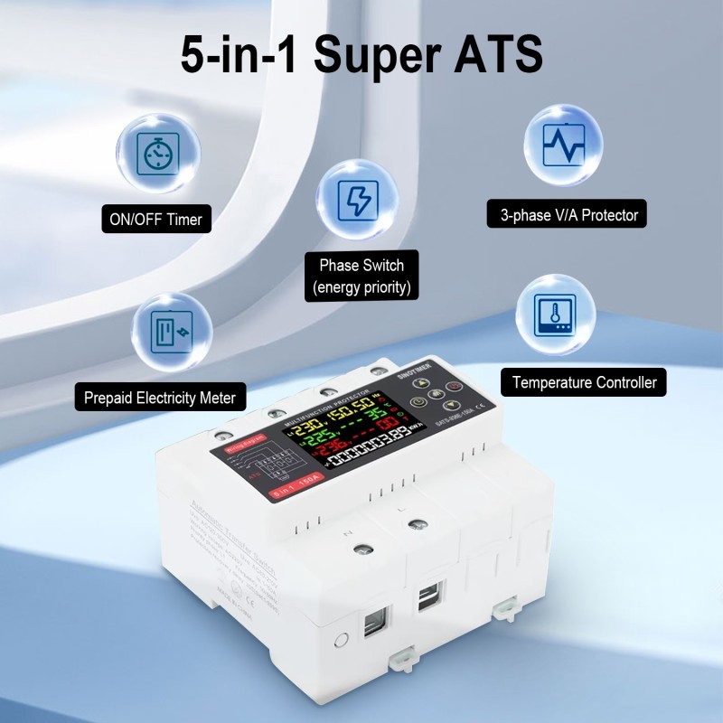 Comutator automat surse trifazat SINOTIMER STS-936E-150A, 150A, 230/400V, ATS 3 surse (retea, invertor, generator)