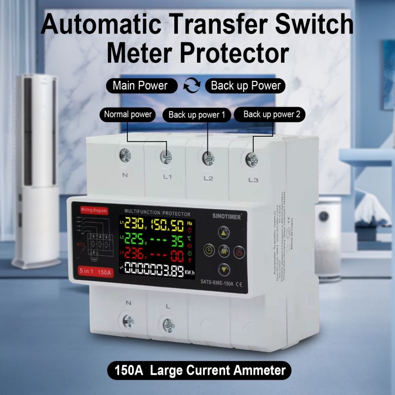Comutator automat surse trifazat SINOTIMER STS-936E-150A, 150A, 230/400V, ATS 3 surse (retea, invertor, generator)
