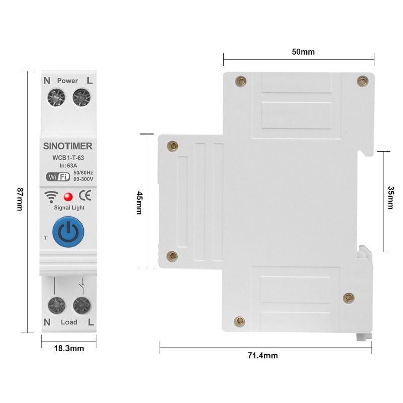 Intrerupator inteligent 63A AC220V, WiFi Tuya, temporizator pornit-oprit, WCB1-T-63