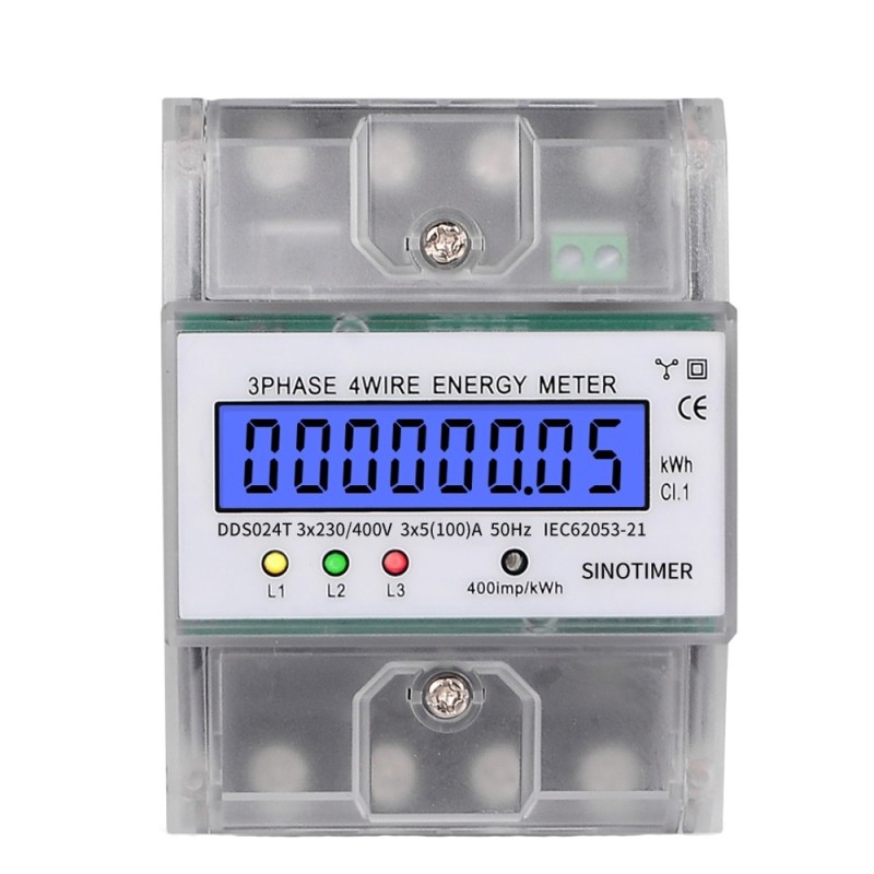 Contor trifazic de energie electrica, Sinotimer, 3x230/400V AC 50Hz, 3x5(80)A, ecran digital LED iluminat, DDS024T