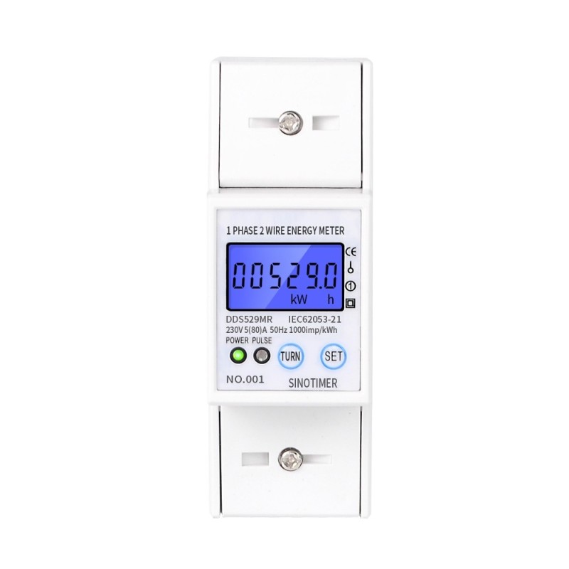 Contor monofazat de energie electrica, Sinotimer, 230V AC 50Hz, 5(80)A, ecran digital LED iluminat, DDS529MR