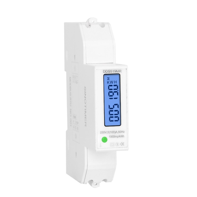 Contor monofazat de energie electrica, Sinotimer, 230V AC 50Hz, 5(100)A, ecran digital LED iluminat, DDS519MR