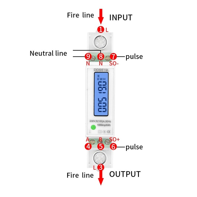 Contor monofazat de energie electrica, Sinotimer, 230V AC 50Hz, 5(100)A, ecran digital LED iluminat, DDS519L