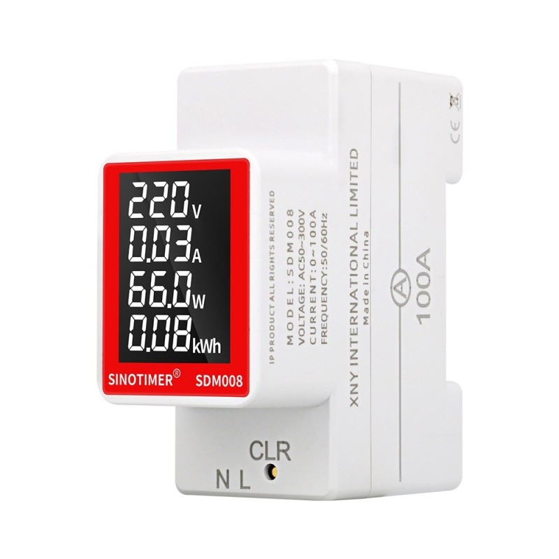 Contor monofazat de energie electrica, Sinotimer, 50-300V, 100A, display led, functie resetare, iluminat, SDM008