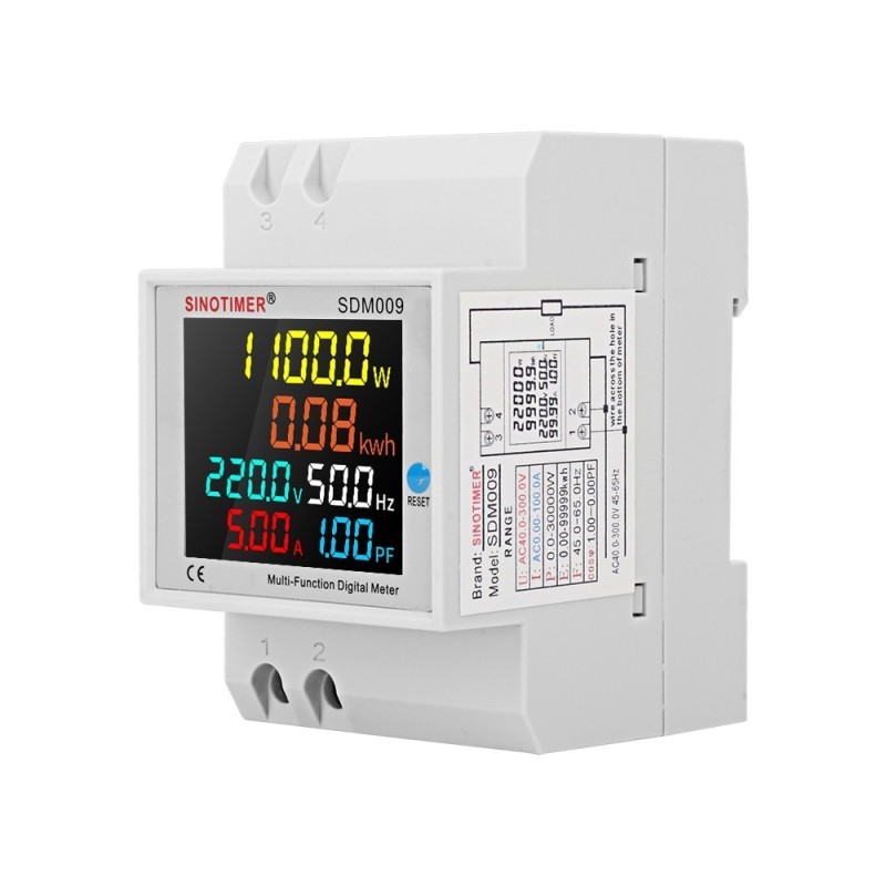 Contor monofazat de energie electrica, Sinotimer, 250-450V, 100A, display led, functie resetare, iluminat, SDM009-380