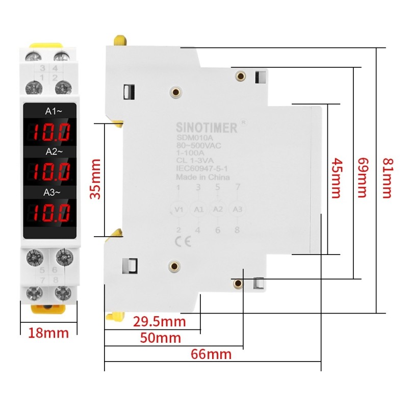 Ampermetru Sinotimer, trifazic, masoara curentul 3P, SDM010A